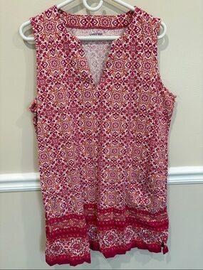 Lands' End Hot Pink, orange & white Sleeveless V-Neck Printed Swim coverup